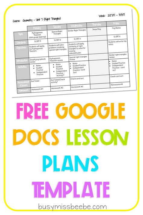 Teacher Lesson Plan Template Google Docs
